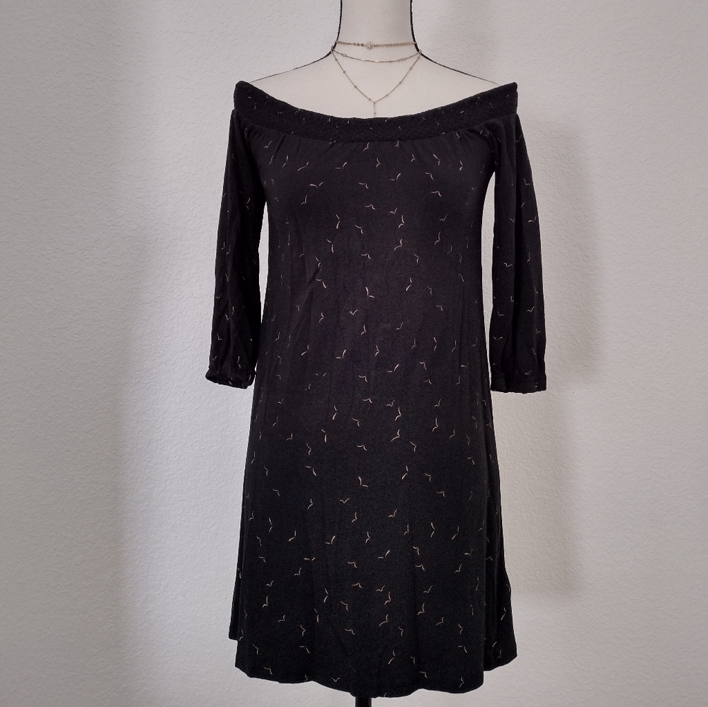 Roxy Off The Shoulder Long Sleeve Short Black Dress XS
